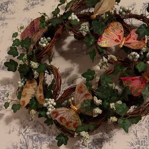 Festive Butterfly Wreath with Greenery 13“ x 13“